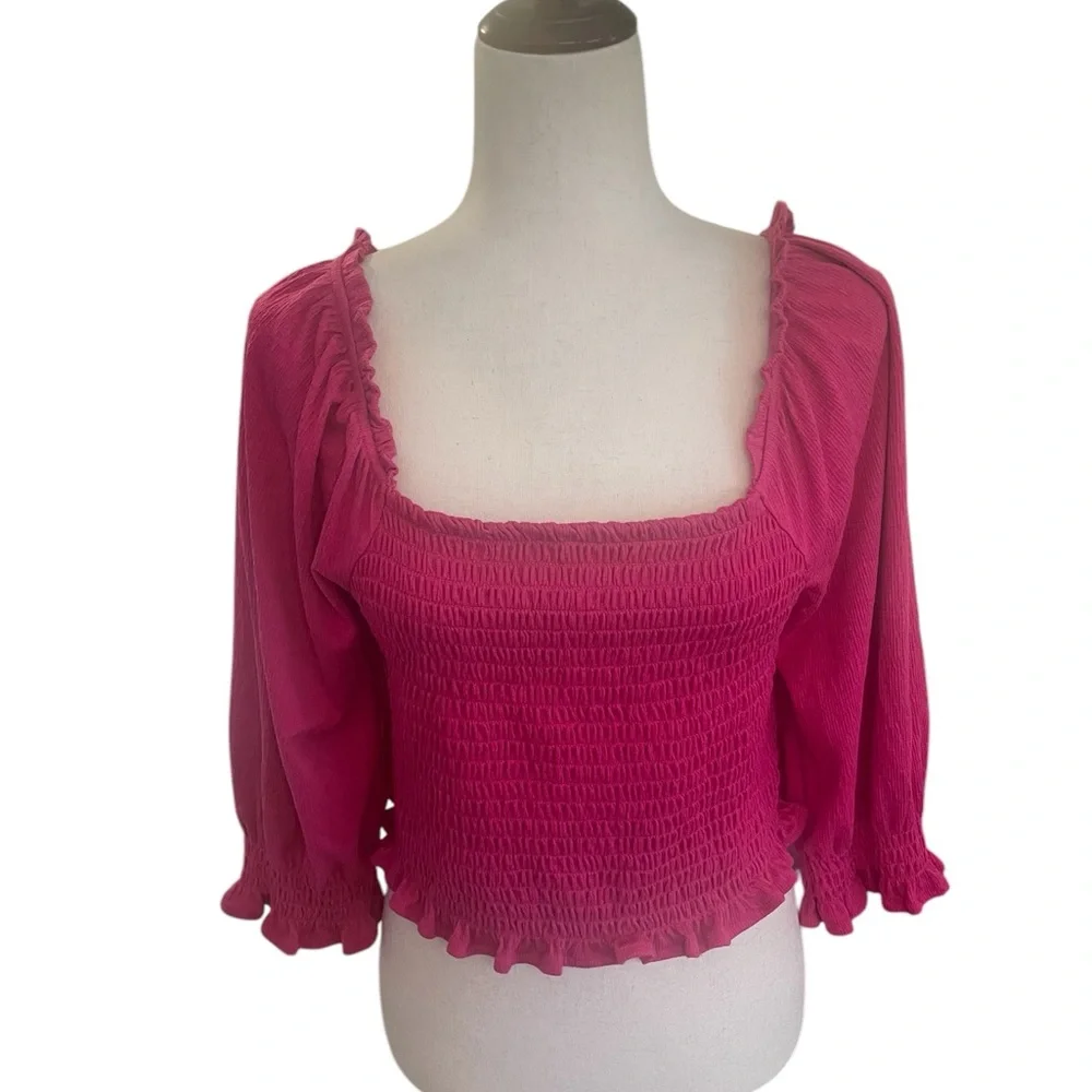 FREE PEOPLE Brenyce Smocked Top Pink Cropped